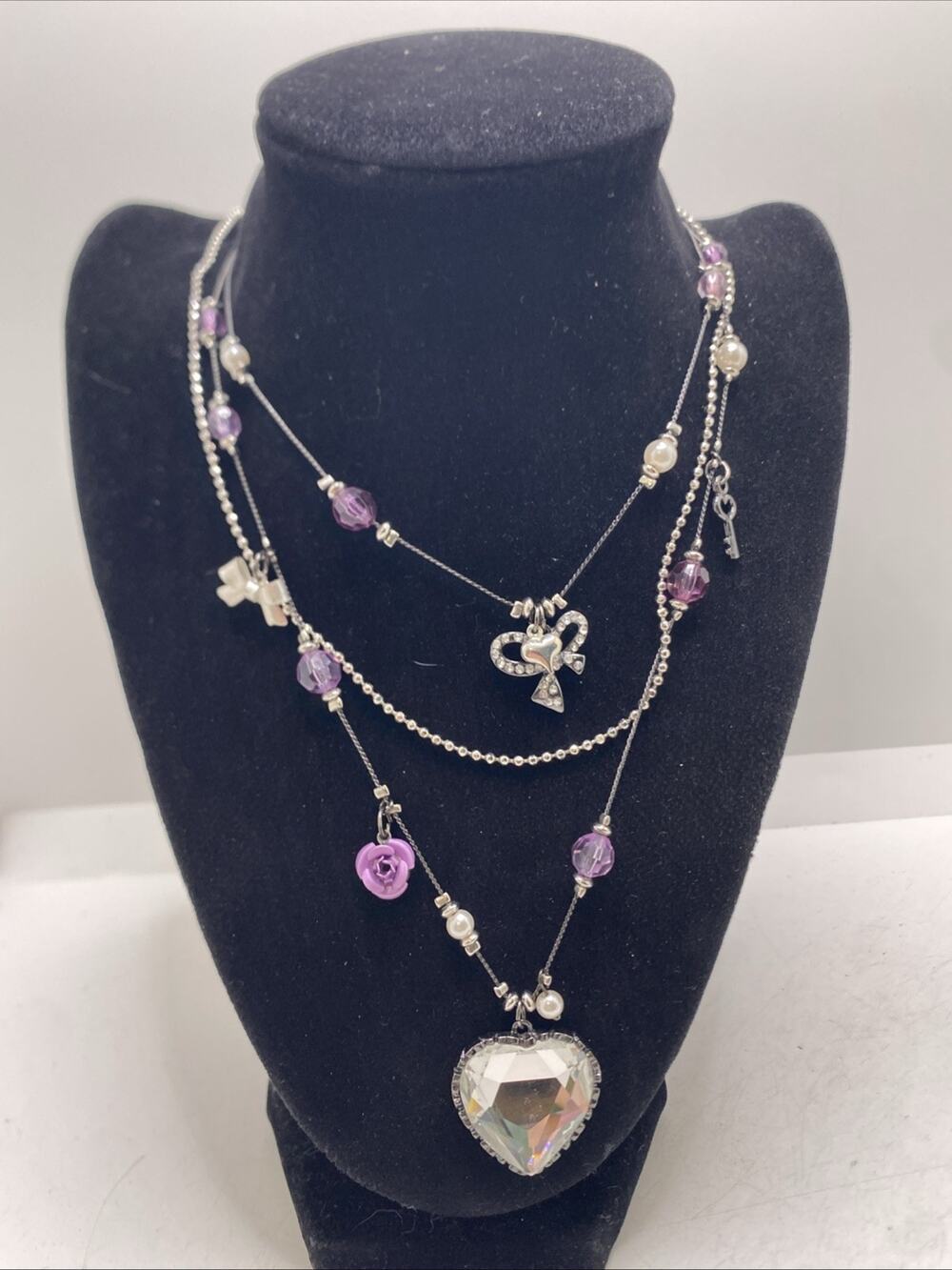 Womens Three Tier Vintage Necklace Heart Necklace